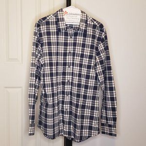 Men's Uniqlo White & Blue Flannel Checked Long Sleeve Shirt XL